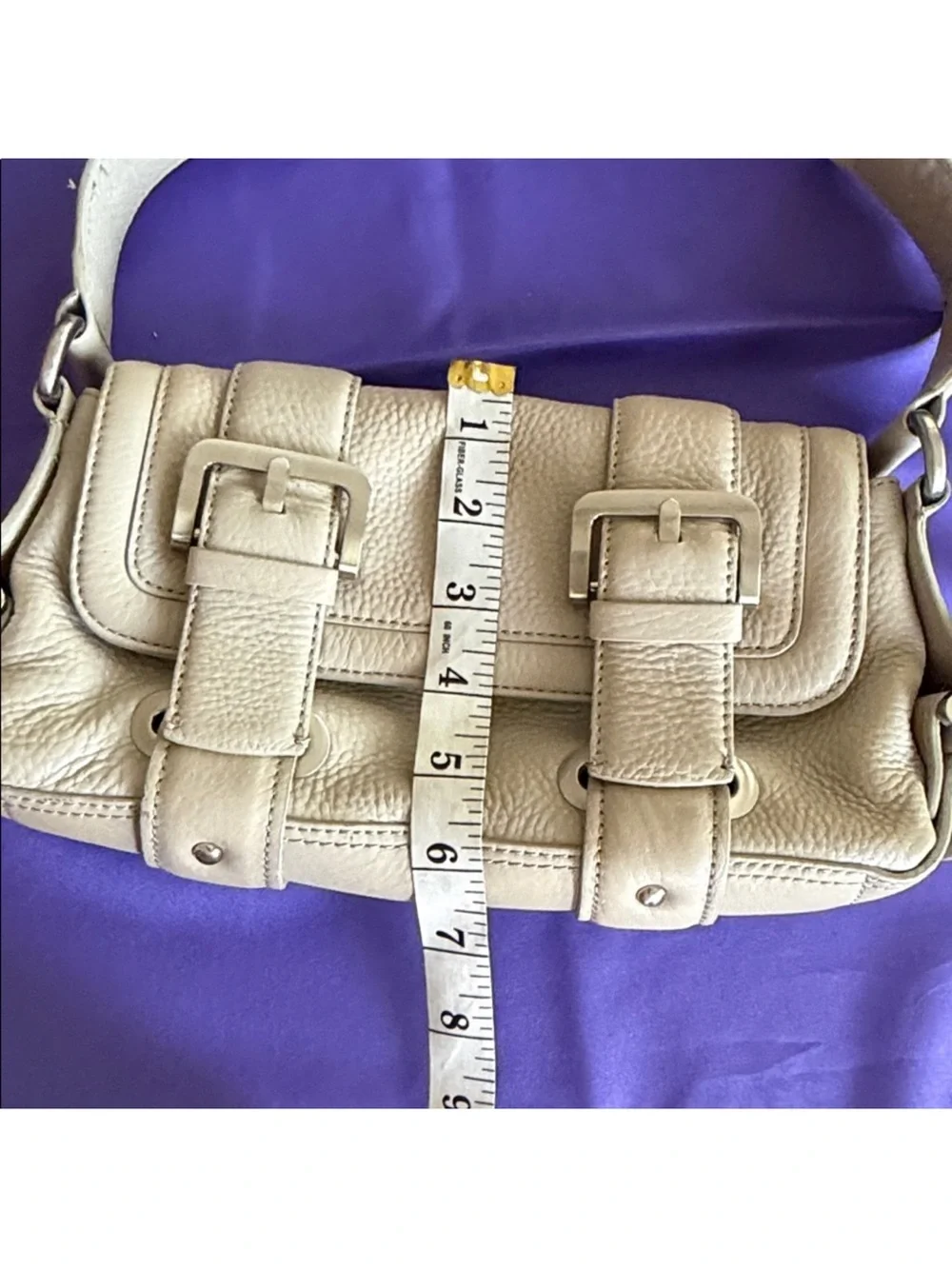 Kenneth Cole Pebble Leather  Vintage Baguette Shoulder Bag in Beige